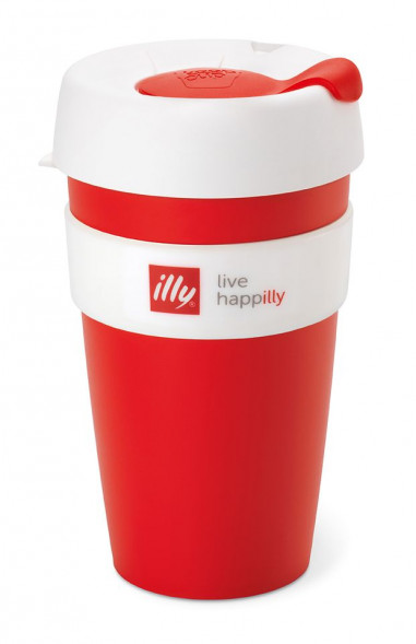 Стакан ILLY, Keepcup Livehappily, 450мл, красная с белой крышкой