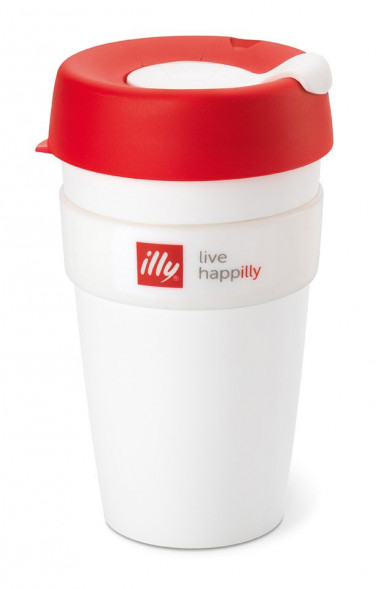 Стакан ILLY, Keepcup Livehappily, 450мл, белая с красной крышкой